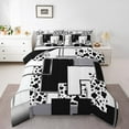 thumbnail image 1 of Geometric Cow Print Comforter Set Abstract Black White Milk Cow Bedding Set Adults,Silver Grey Stripe Grids Down Comforter Farm Animal Skin Checkered Bed Set, 1 of 6