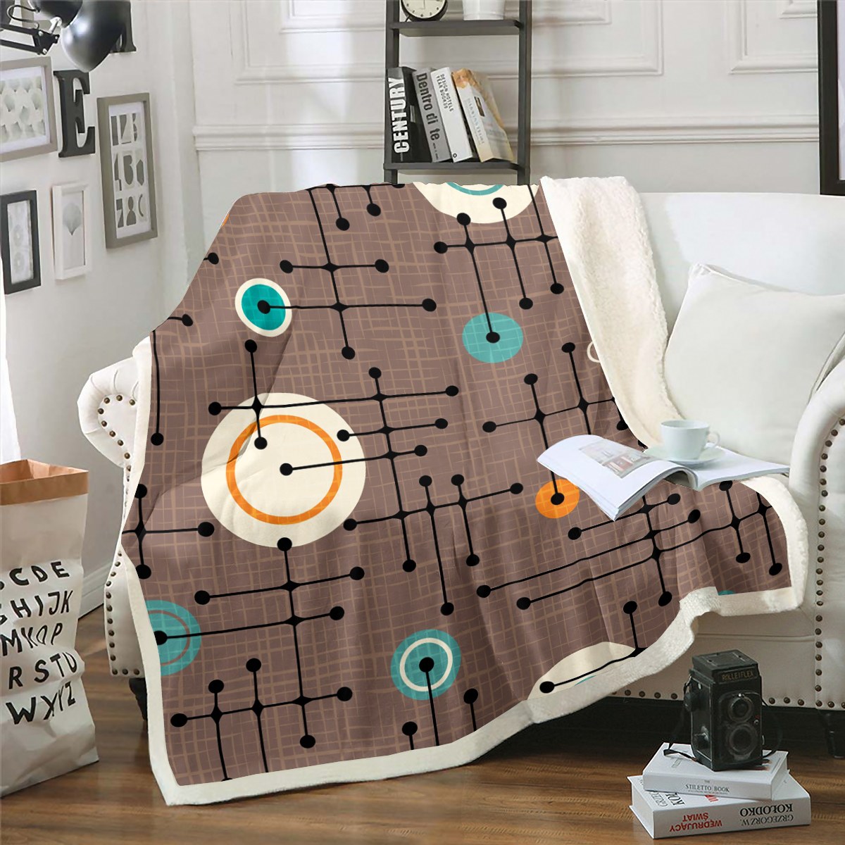 YST Geometric Grid Blanket Brown Minimalism Throw Blanket for Bed, Mid