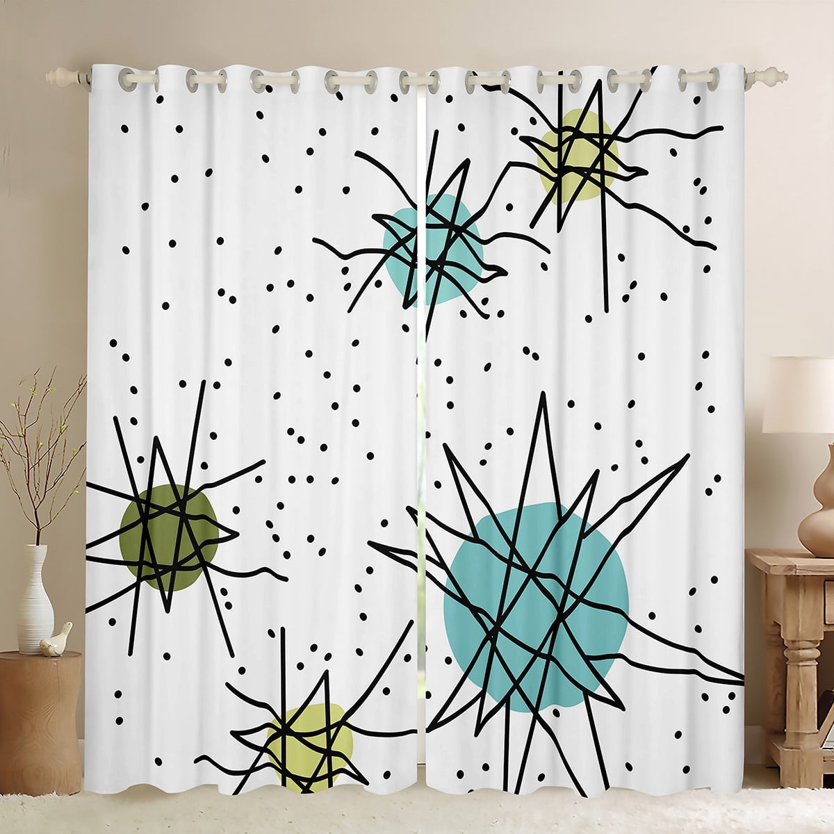 Erosebridal Geometric Polka Dots Curtains Modern Mid Century Curtains \u0026  Drapes, Boho Minimalism Blackout Curtains Hippie Atomic Living Room Curtains,  1950s Old Fashion Window Treatments - Walmart.com, image size:1200x1200
