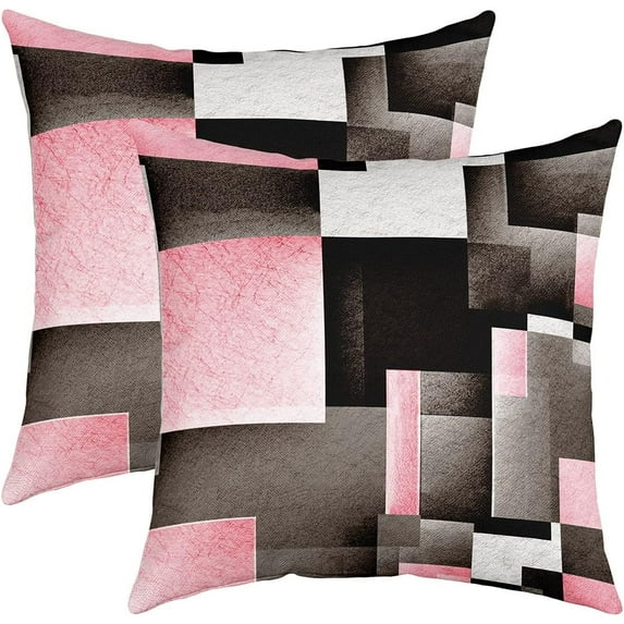 YST Geometric Reversible Outdoor Throw Pillow Covers 20 x 20-Inch Pink Grey Black Buffalo Check Pillow Covers Home Decor for Modern Abstract Square Cushion Covers Set of 2 Stripe Line Geometry