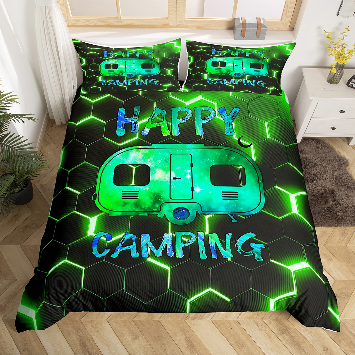 YST Geometric Rv Car Duvet Cover Queen Boys Camping Theme Boys Bedding
