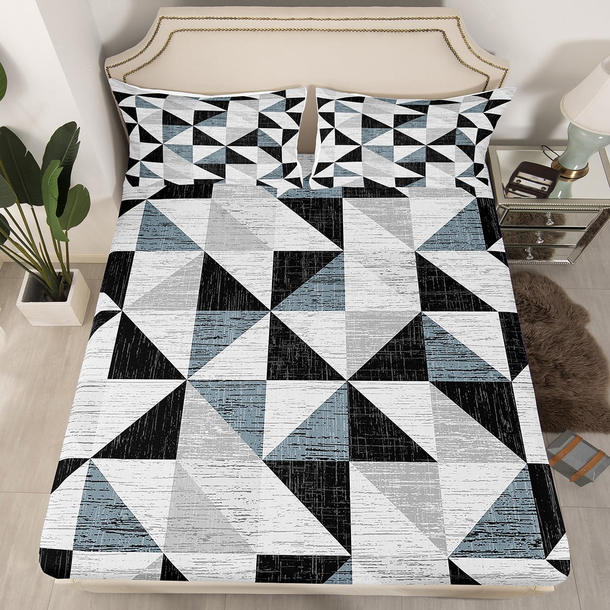 Geometric Triangle Fitted Sheet Colorful Triangle Pattern Bed Sheets ...