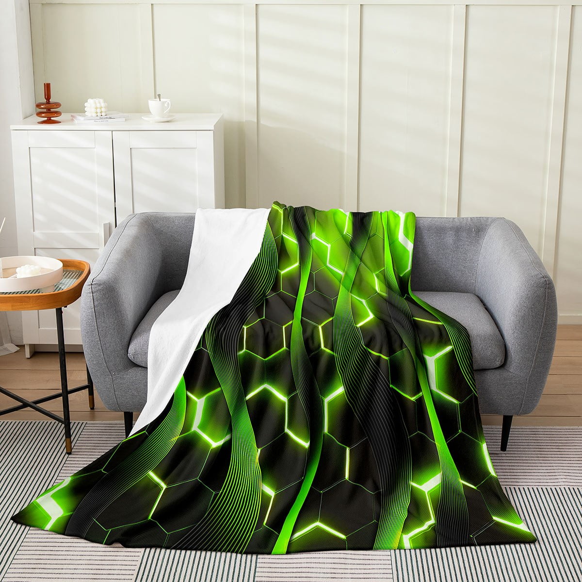 Geometry Abstract Fleece Blanket,Green Honeycomb Geomeric Stripes Throw ...