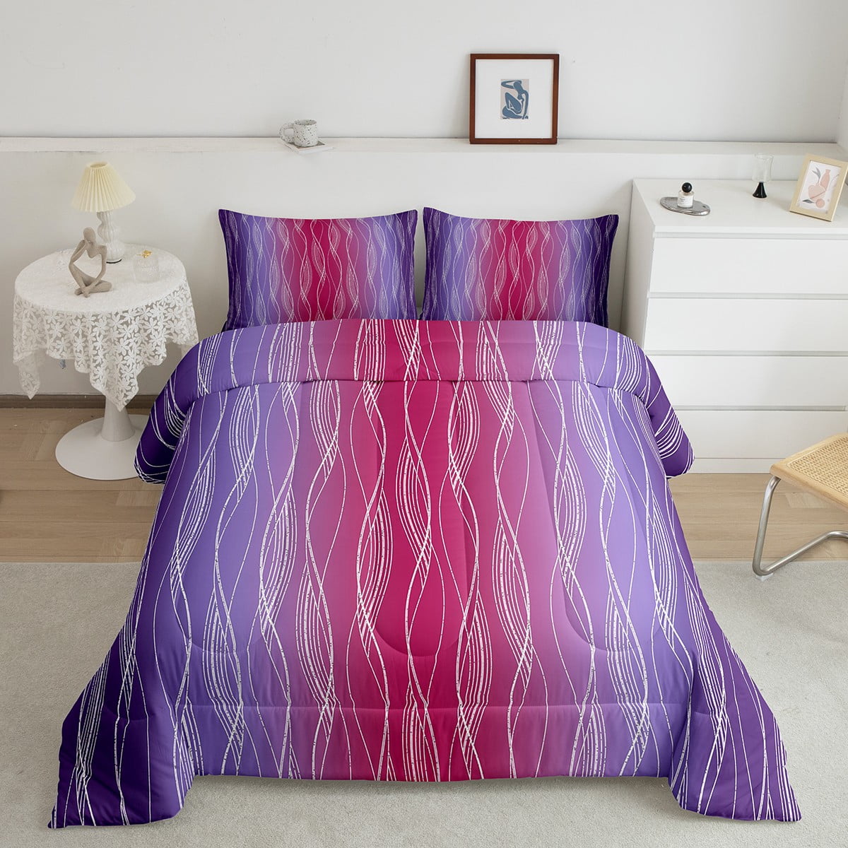 YST Girls Abstract Ombre Bedding Set Full Red And Purple Gradient ...