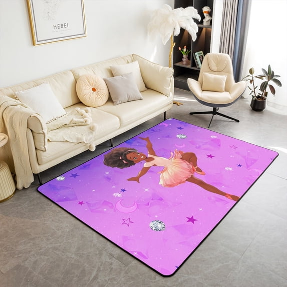 Erosebridal Area Rug 3x5,Cute American African Womens Rug for Women,Ombre Galaxy Purple Area Rugs for Living Room,Ballet Dancing Indoor Floor Mat Non Shedding