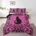 thumbnail image 1 of YST Girls Boho Black Cat Bedding Set Queen Pink Black Halloween Gothic Comforter Set For Kids Teen Women Exotic Damask Floral Goth Cat Bed Comforter Set Hippie Stars Moon Animal Quilt, 1 of 6