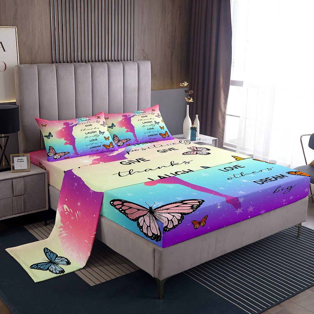 YST Girls Cheerleading Bed Set Pink Purple Bed Sheets Set, Chic