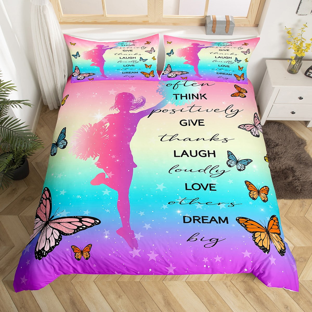 YST Girls Cheerleading Duvet Cover Full Pink Purple Bedding Set, Chic