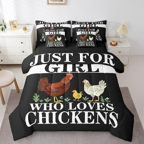 Chicken Bed In A Bag Twin 7 Piece,Rustic Farmhouse Animal Comforter Set,Hen Rooster Chicken Bedding Set Black White Farm Sheet Set With Comforter