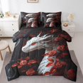 thumbnail image 1 of Dragon Bedding Set With Sheets Queen Red Rose Floral Gothic Bed In A Bag 7 Piece,Western Dragon Comforter Set Women,Fantasy Jungle Animal Bed Set Magical Wildlife Bedding, 1 of 5