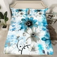 thumbnail image 1 of Flower Bedding Full Size Daisy Floral Bed Sheets for Women, Blue Gradient Fitted Sheet Vintage Ombre Bed Set, Oil Painting Aesthetic Sheet Room Decorative (Deep Pocket), 1 of 4