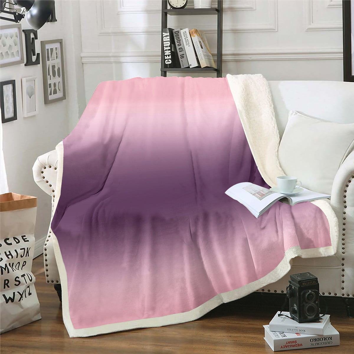 YST Girls Fuzzy Blanket Pink Purple Gradient Fleece Blanket Colorful