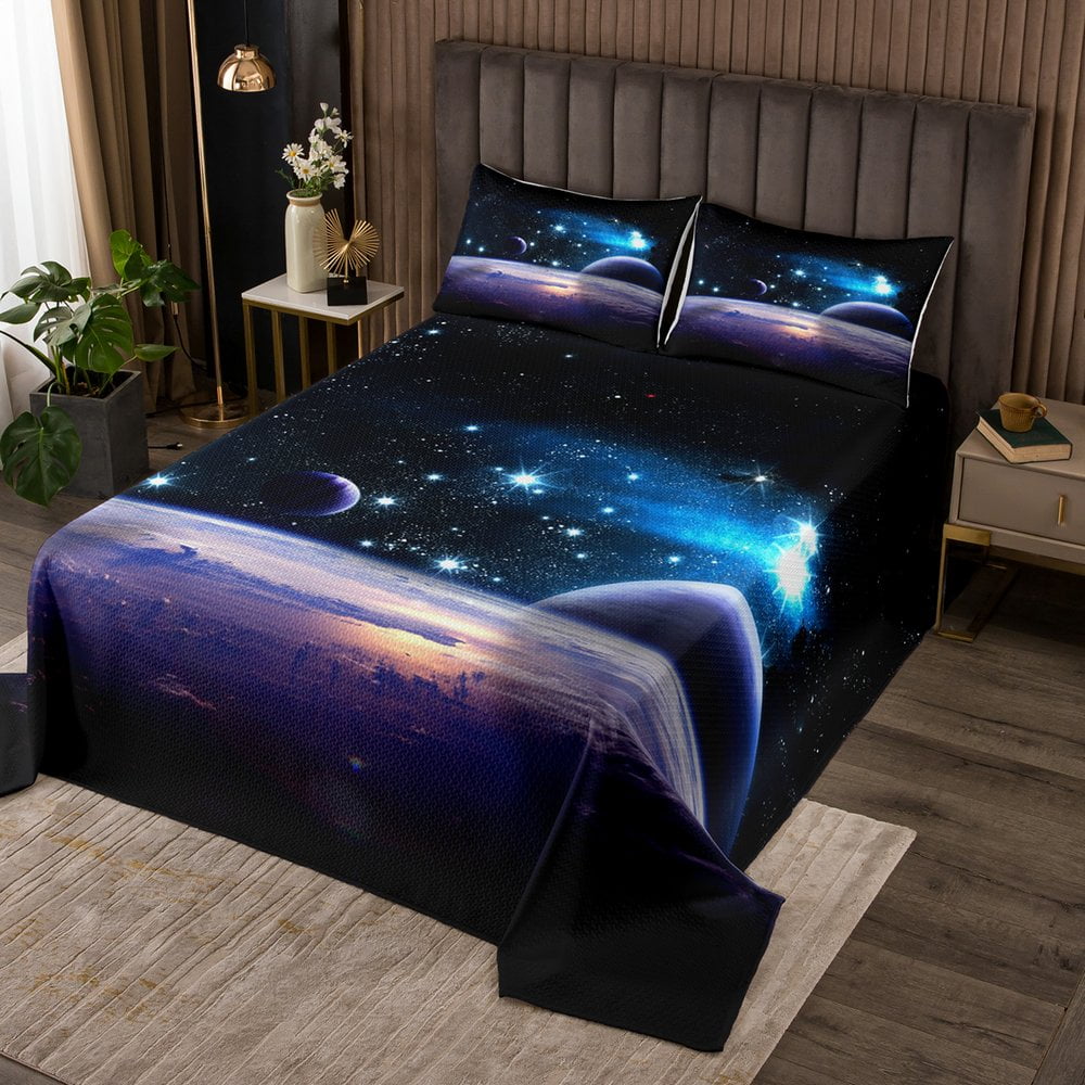 YST Girls Galaxy Quilt Set King Universe Themed Bedspread for Boys