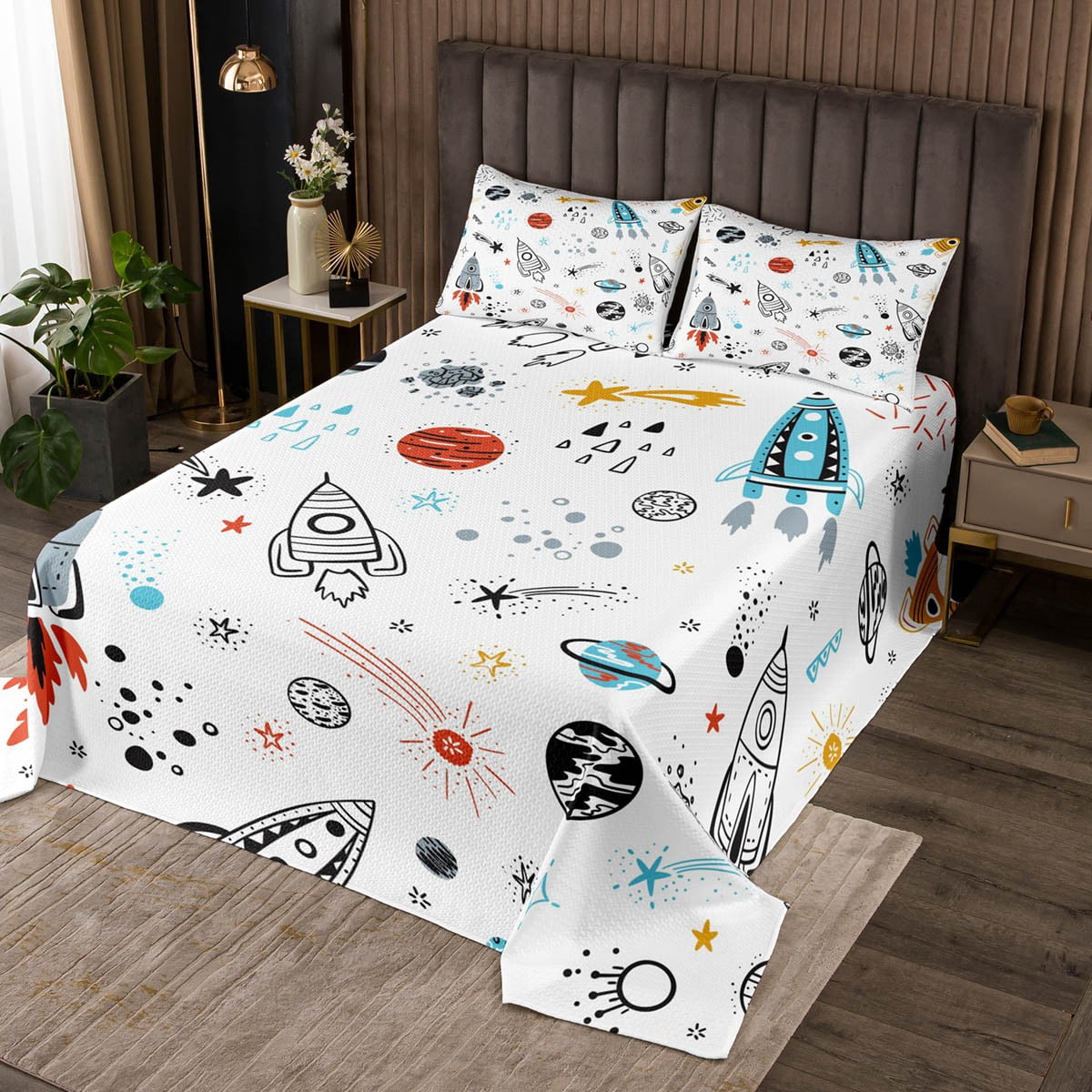 Astronaut Space Pattern Print Bed Set Quilt