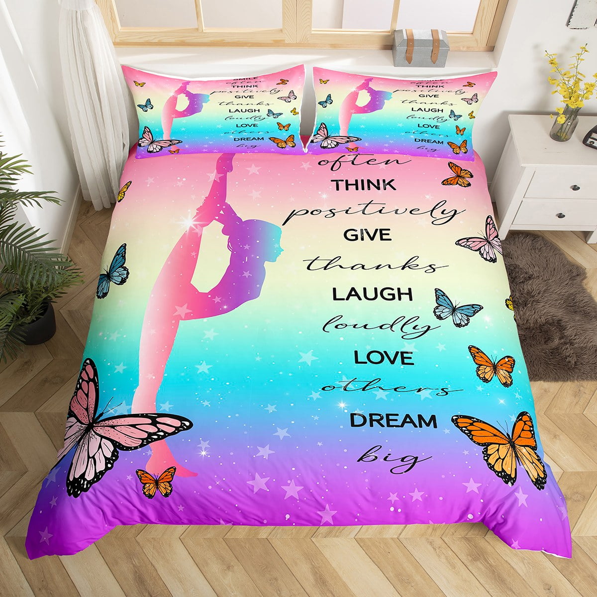 YST Girls Gymnastics Bed Set for Kids Teens Chic Butterfly Duvet Cover