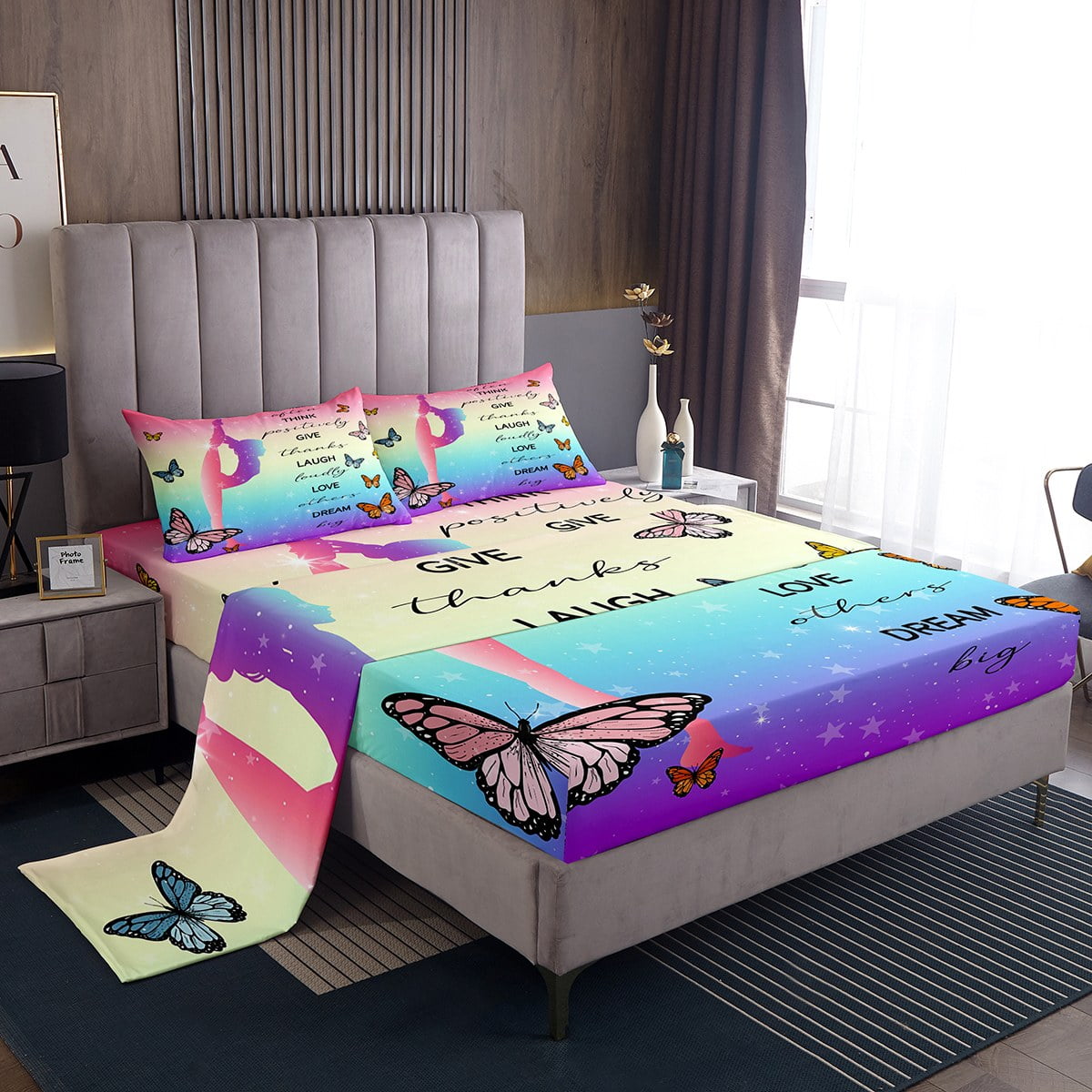 Erosebridal King Size Sheet Set 4pc - Highland Cow & School Bus Print, Soft Microfiber, Yellow Green