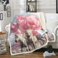 thumbnail image 1 of Horse Blanket Chic Rose Flower Fleece Blanket Twin ,White Horse Animal Throw Blanket Pink Floral Sherpa Blanket Horse Theme Bedroom Decoration,Soft, 1 of 4