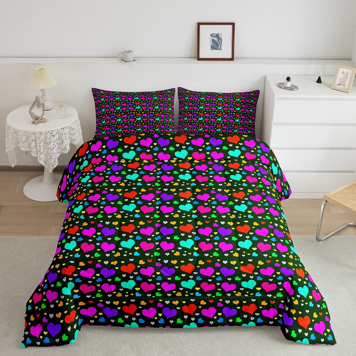 Erosebridal Love Heart Comforter Set Twin Rainbow Heart Print Bedding ...