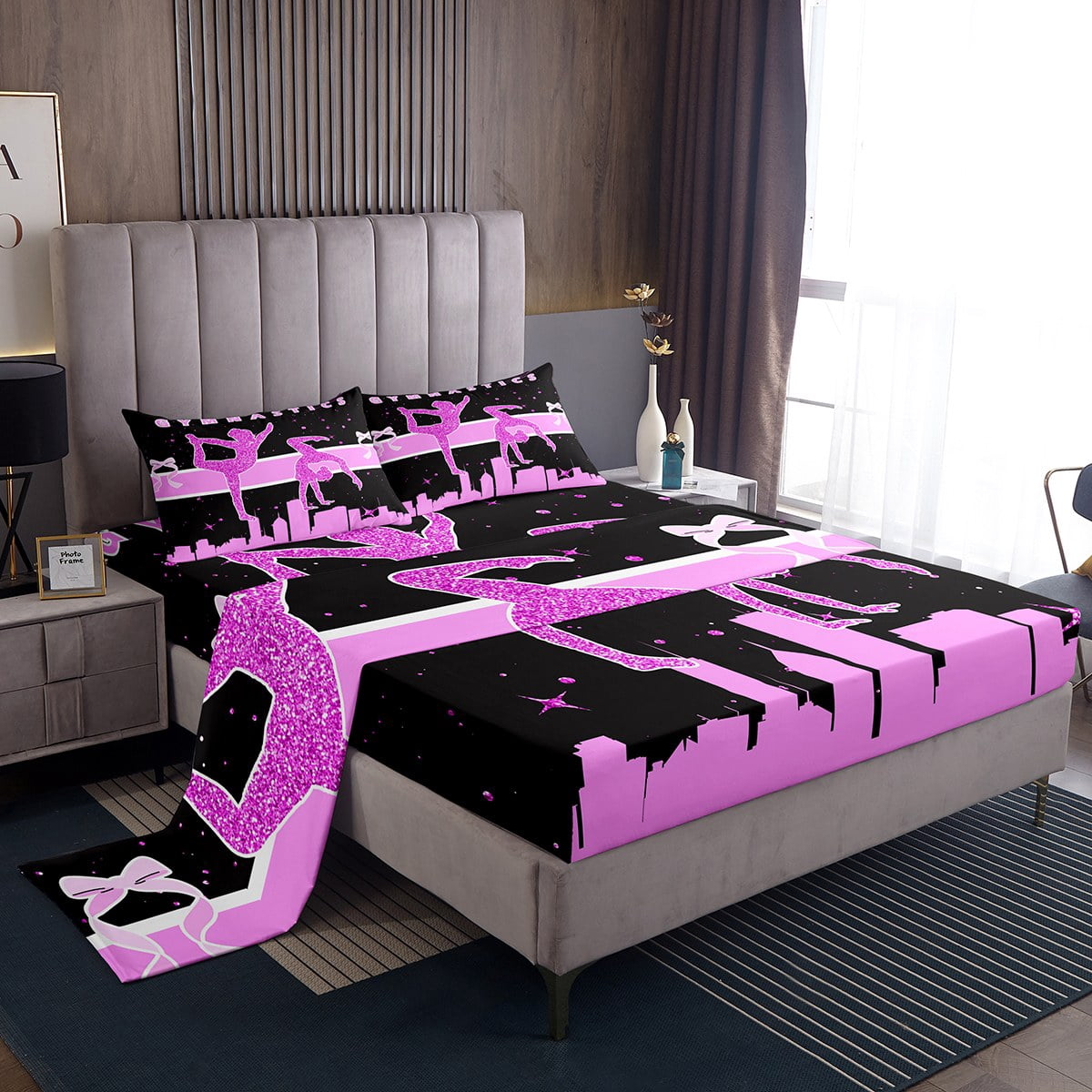 YST Girls Pink Bed Set Girly Gymnastics Bed Sheets Set, Dance Sports Sheet Set Queen Trippy ...
