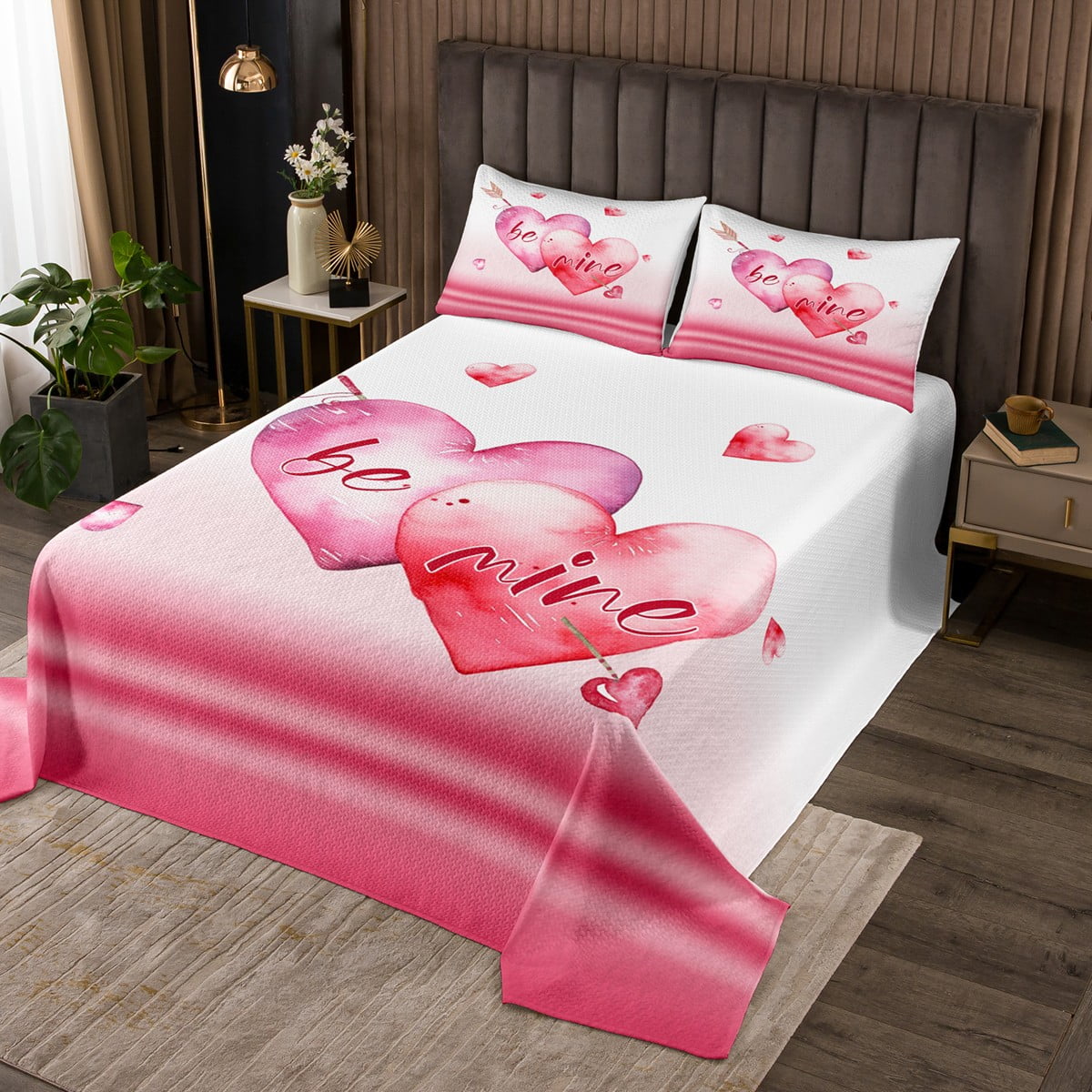 YST Girls Pink Bedspread Set Love Hearts Coverlet Set for You & Me Lovely Romance Style Quilt