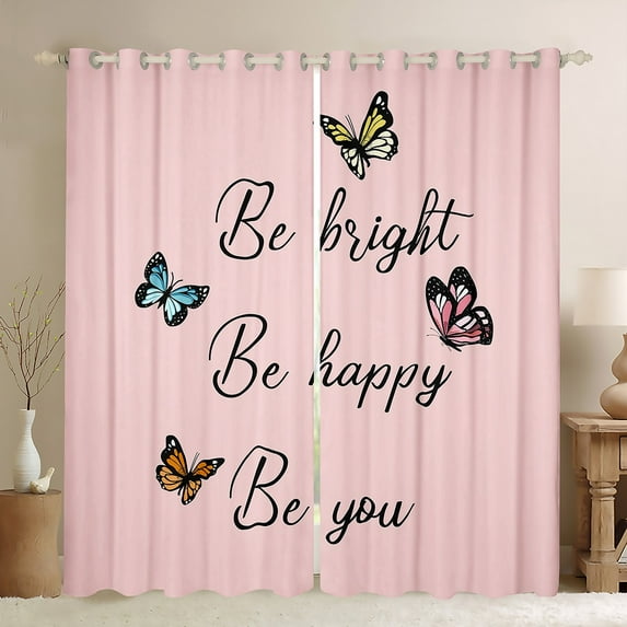 Pink 30%-50% Blackout Curtains Rainbow Butterfly Curtains, Dreaming Pastel Curtains & Drapes Yellow Orange Animal Living Room Curtains, Pink Blue Butterflies Window Curtains