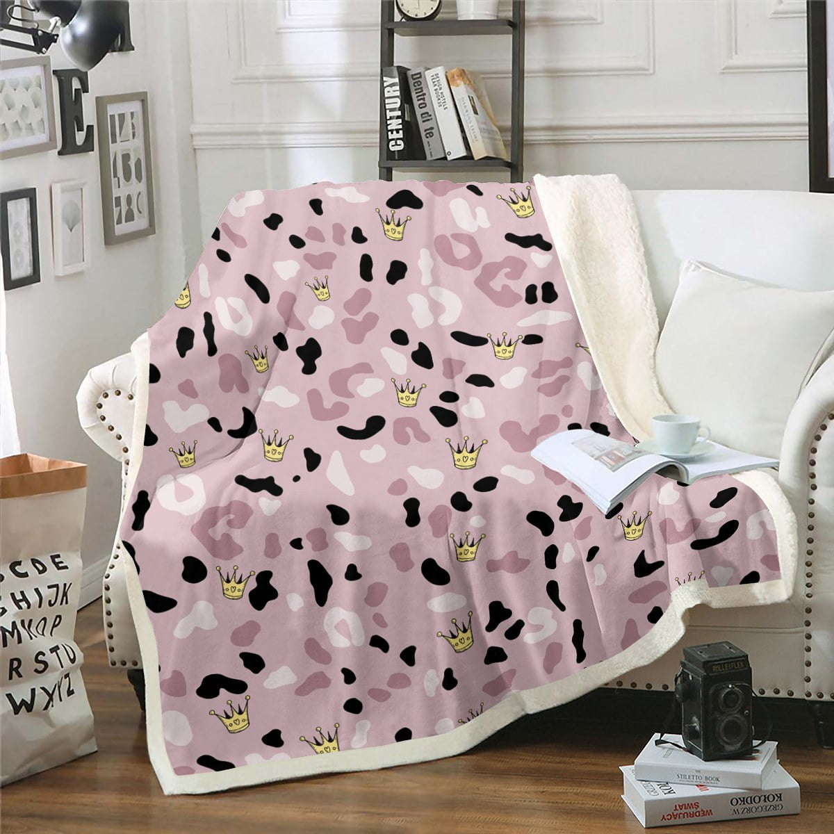 YST Girls Pink Blanket Girly Leopard Print Throw Blanket for Bed, Chic