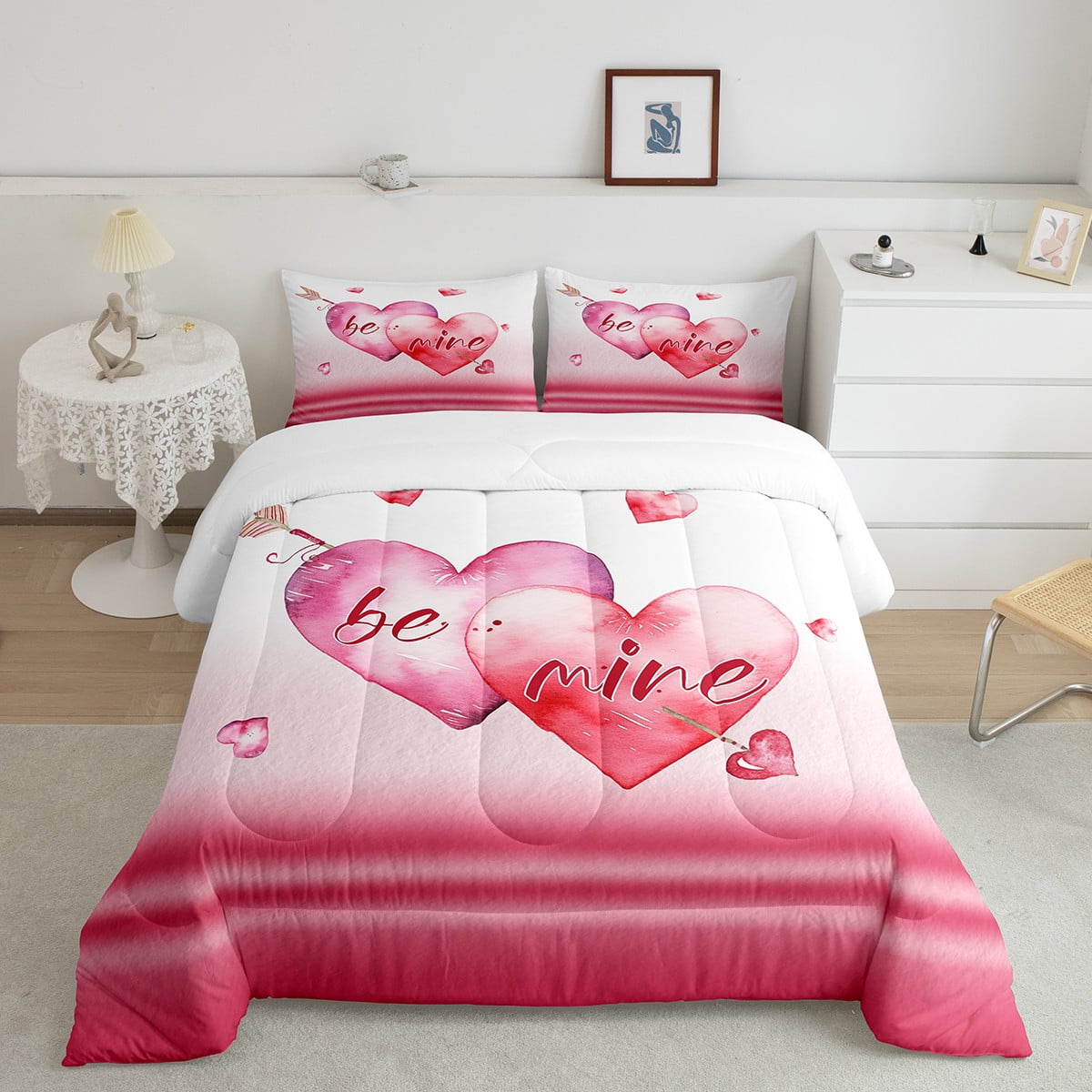 YST Girls Pink Comforter Set Love Hearts Bedding for You & Me Lovely
