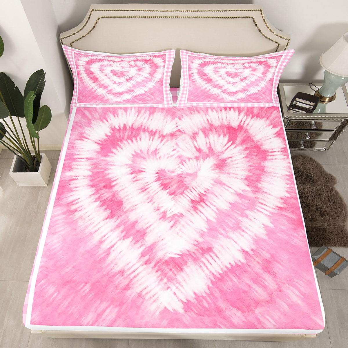 Pink Full Sheets Pastel Love Heart Bed Sheets, Buffalo Plaid Fitted ...
