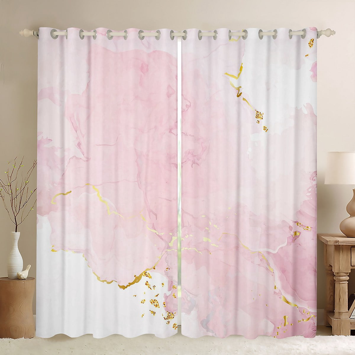 Erosebridal Pink Marble Curtains Pastel Watercolor Curtains & Drapes ...