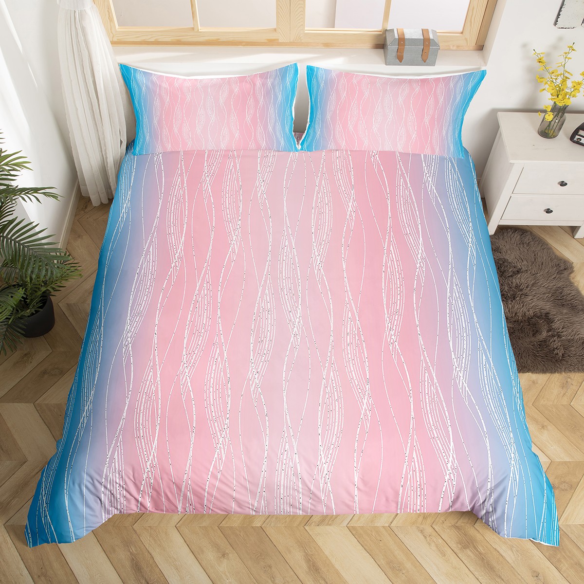 YST Girls Pink Ombre Bedding Set Twin Size Sky Blue Light Pink Gradient