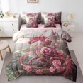 thumbnail image 1 of Pink Rose Dragon Comforter Set 7 Piece Twin Cute Kawaii Western Fantasy Dragon Bedding Set ,Cartoon Castle Magical Animal Bed In A Bag Jungle Wildlife Bed Sheet Set, 1 of 5