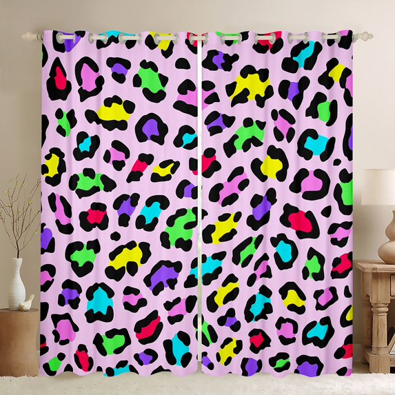 YST Girls Rainbow Cheetah Print Curtains & Drapes Colorful Leopard Print Blackout Curtains, Woodland Jungle Curtains Cheetah Black Out Curtains, Wild Safari Animal Window Drapes