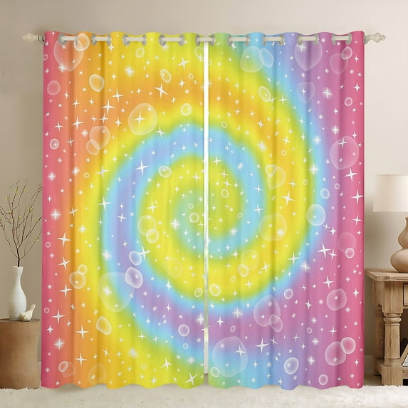 Erosebridal Rainbow Curtains Colorful Galaxy Blackout Curtains, Psychedelic Swirl Spiral Curtains & Drapes Glitter Sparkle Stars Bedroom Curtains, Trippy Bubble Window Treatments