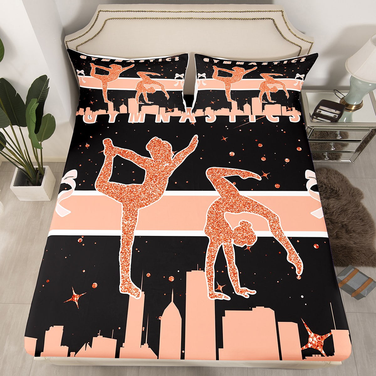 Erosebridal Sport Queen Sheets Gymnast Bed Sheets, Gymnastics Dance Fitted Sheet Black Girly ...