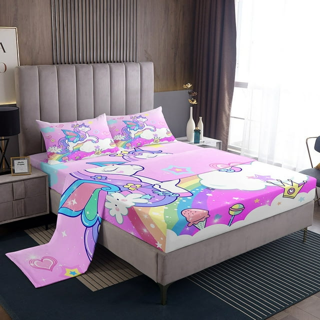YST Girls Unicorn Bed Sheets Twin Cute Rainbow Unicorn Kids Sheet Set