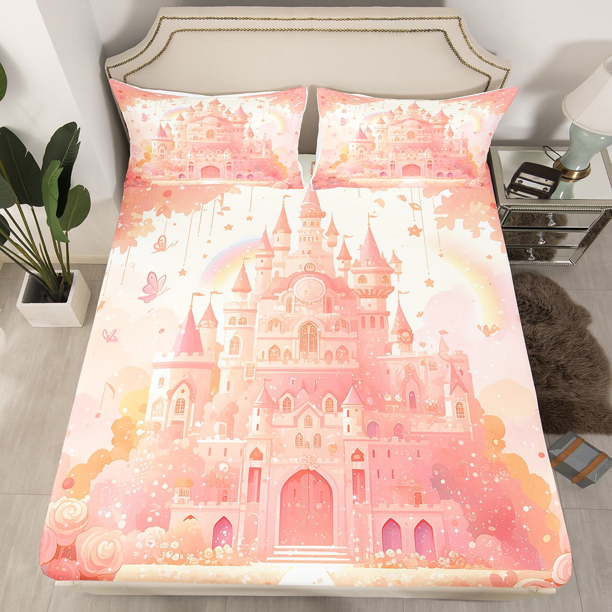 YST Girly Castle Fitted Sheet Full Romantic Castle Bed Sheets,Dreamy ...