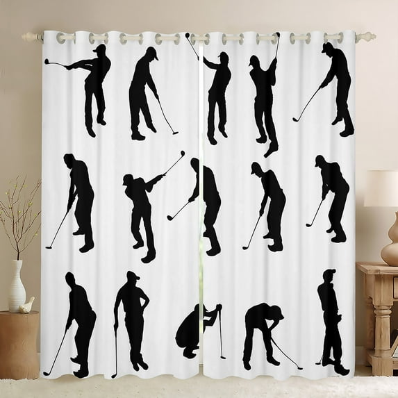 Erosebridal Golf Player Curtains Golf Print Curtains & Drapes, Men Sports Blackout Curtains Black White Bedroom Curtains, Sportsman Athlete Window Treatments Luxury Bedroom Decor