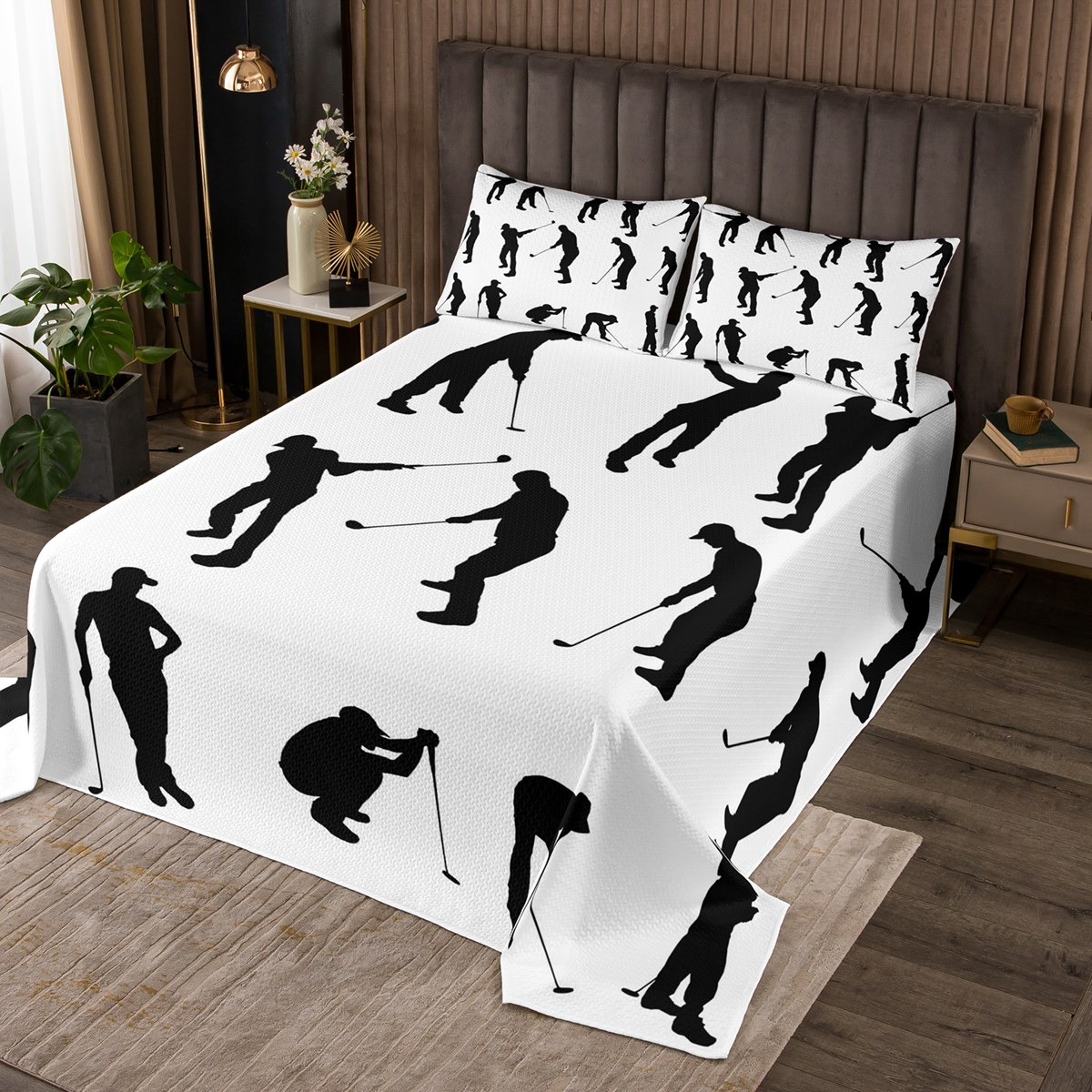 YST Golf Player Queen Quilt Set Golf Print Coverlet Set, Men Sports