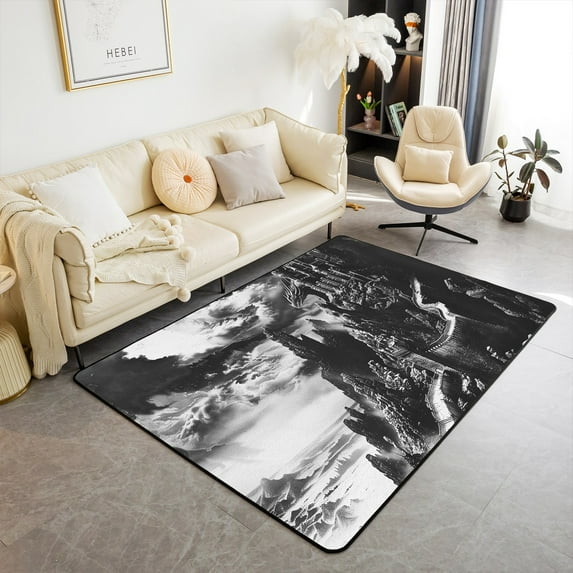 Erosebridal Gothic Area Rugs 3x5 Dragon Carpet Fantasy Castle Dark Sky Area Rug,Vintage Mythical Animal Decorative Accent Rug Antique Prehistoric Room Decor Aesthetic Indoor Floor Mat,Black