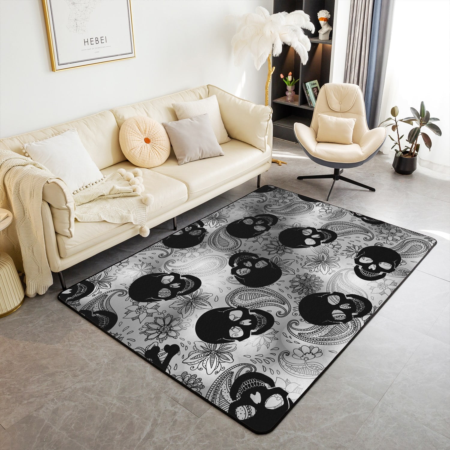 YST Gothic Skull Area Rugs 5x7 for Bedside,Halloween Carpet for Men ...
