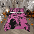 thumbnail image 1 of Gothic Skull Comforter Set Pink Black Goth Bedding Set Twin Women,Exotic Damask Skeleton Bed Comforter Set,Halloween Horror Quilt Set Wedding Anniversary Valentines Day, 1 of 6