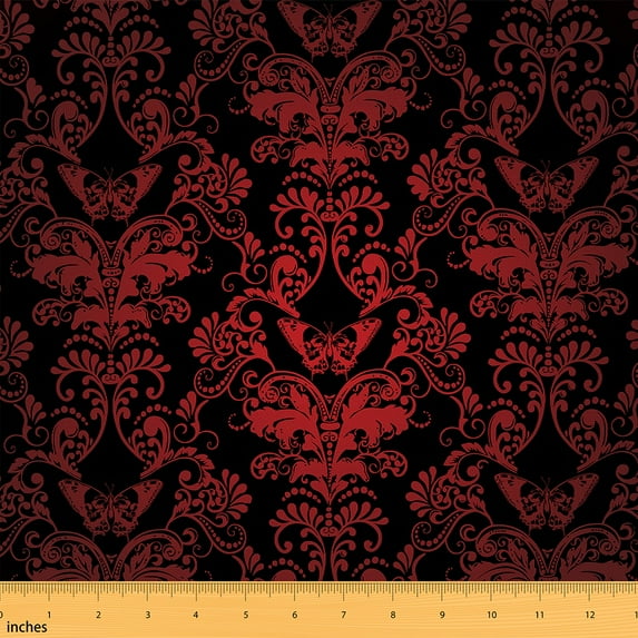 Erosebridal Gothic Spooky Fabric By The Yard 10 Yards,Ombre Red Sugar Skull Upholstery Fabric,Gothic Spooky Flower Decorative Fabric,Antique Victorian Baroque Indoor Outdoor Fabric,Waterproof Art