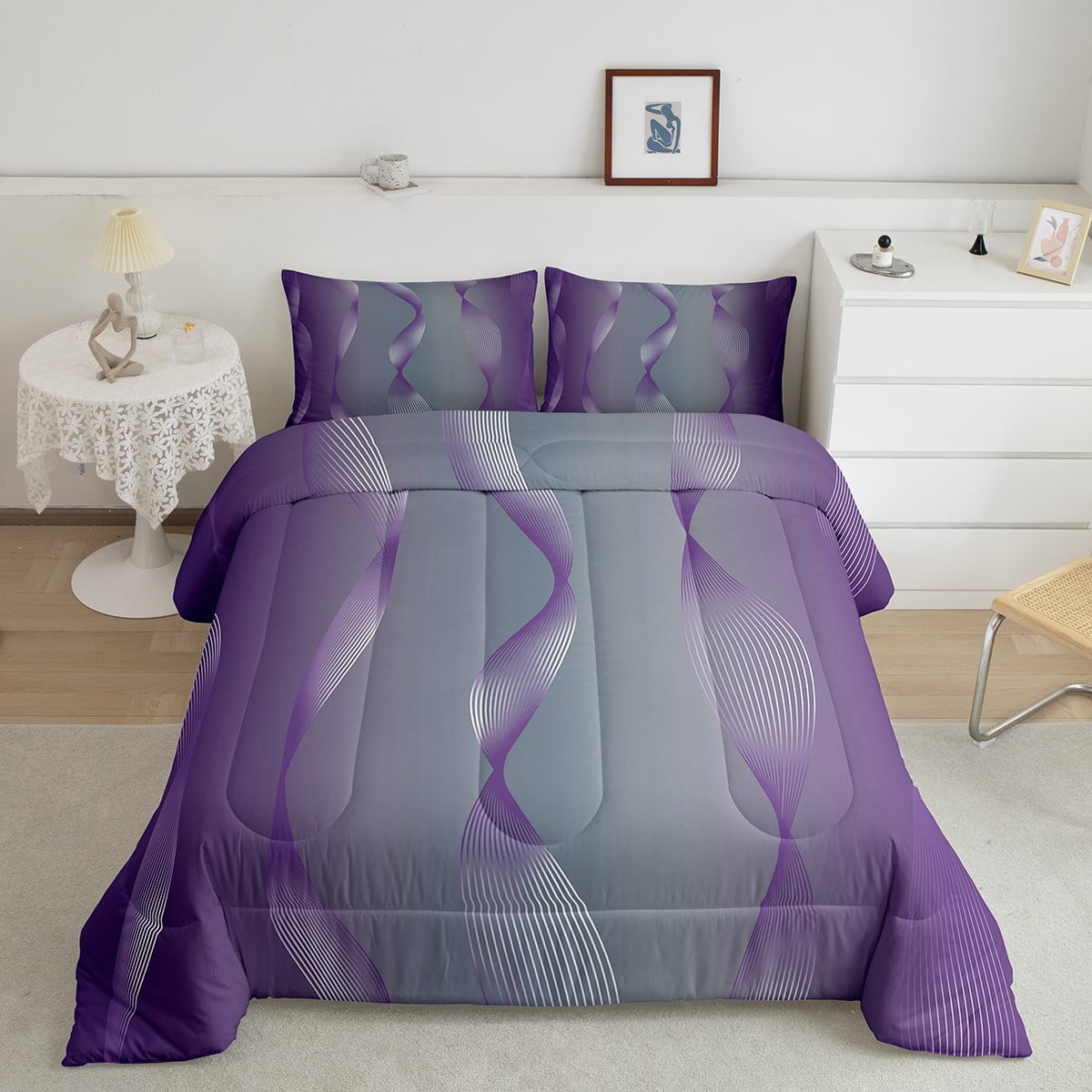 YST Gradient Grey and Purple Bedding Set Ombre Twin Comforter Set for