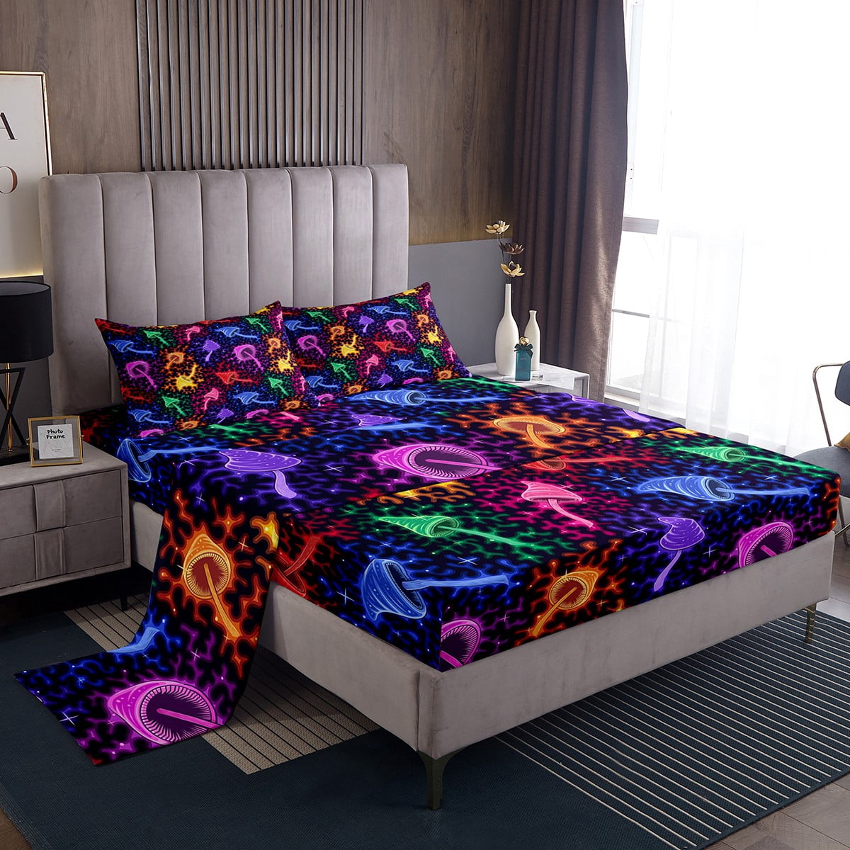 Gradient mushroom bed sheets set rainbow twin size sheet sets colorful