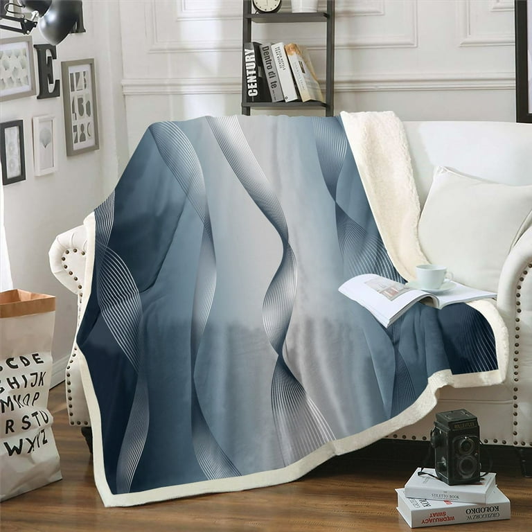 Gradient Navy Blue and Greyish White Throw Blanket for Sofa Decor