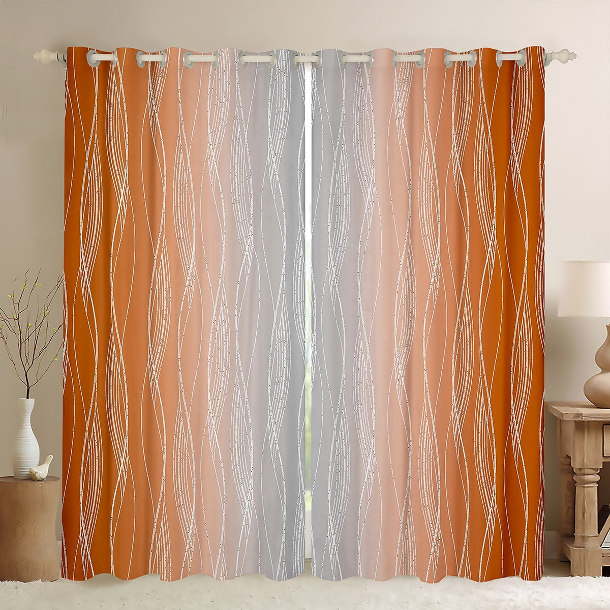 YST Gradient Orange And Greyish White Window Curtains 42"Wx84"L