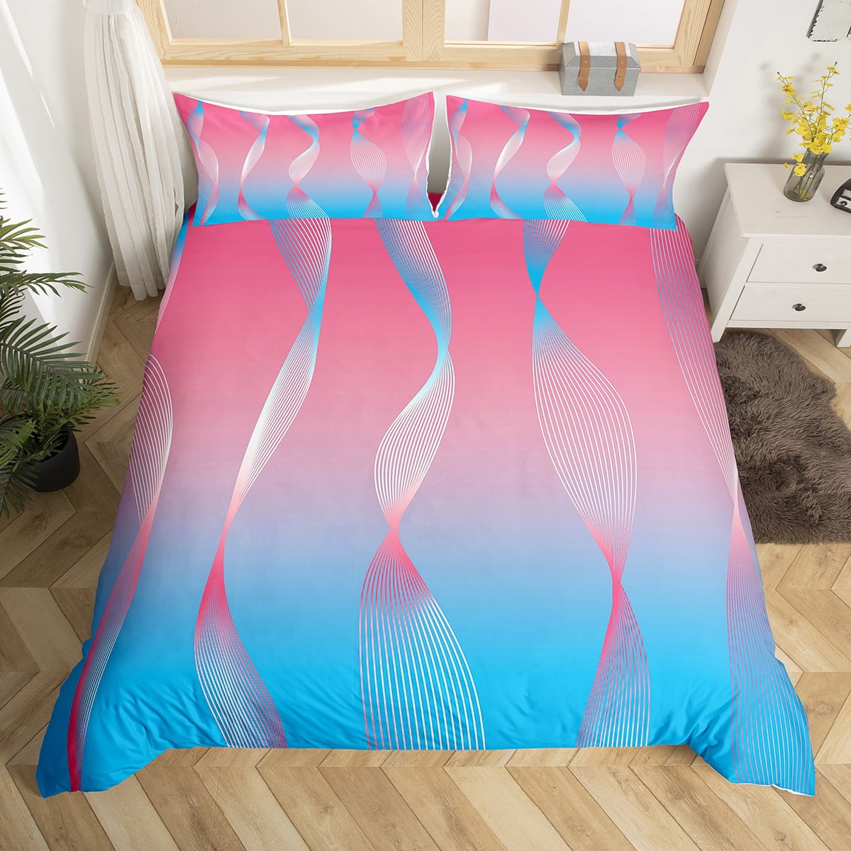 YST Gradient Gradient Pink to Blue Duvet Cover Ombre Bedding Sets for