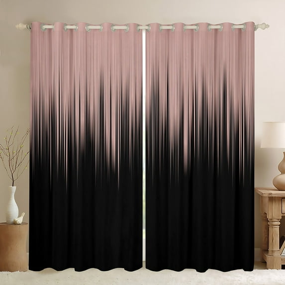 Gradient Pink Curtains Ombre Stripe Bedroom Curtains, Aesthetic Ombre Window Treatments Luxurious Black