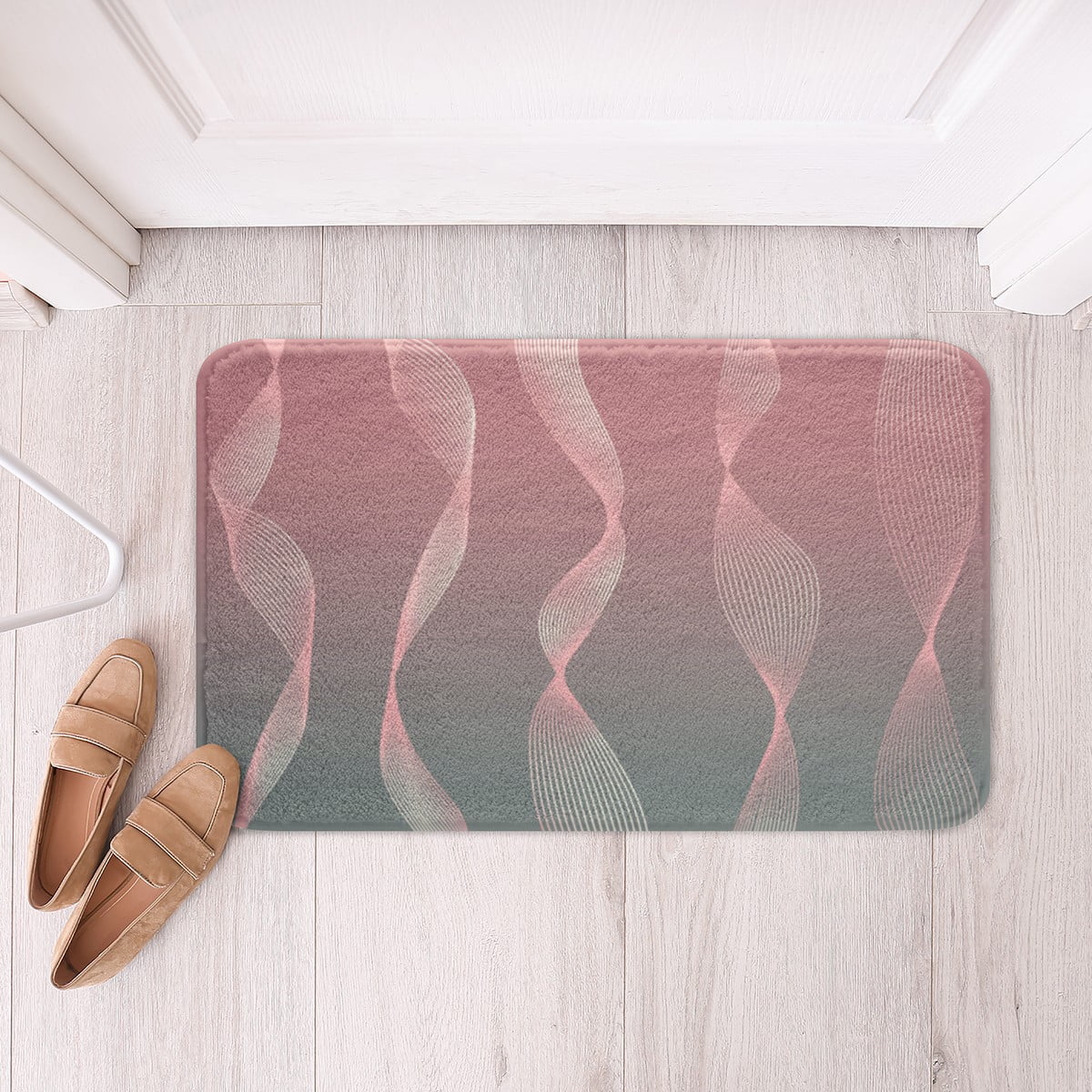 YST Gradient Gradient Pink to Grey Bathroom Rugs 20"x32",Silver Foil