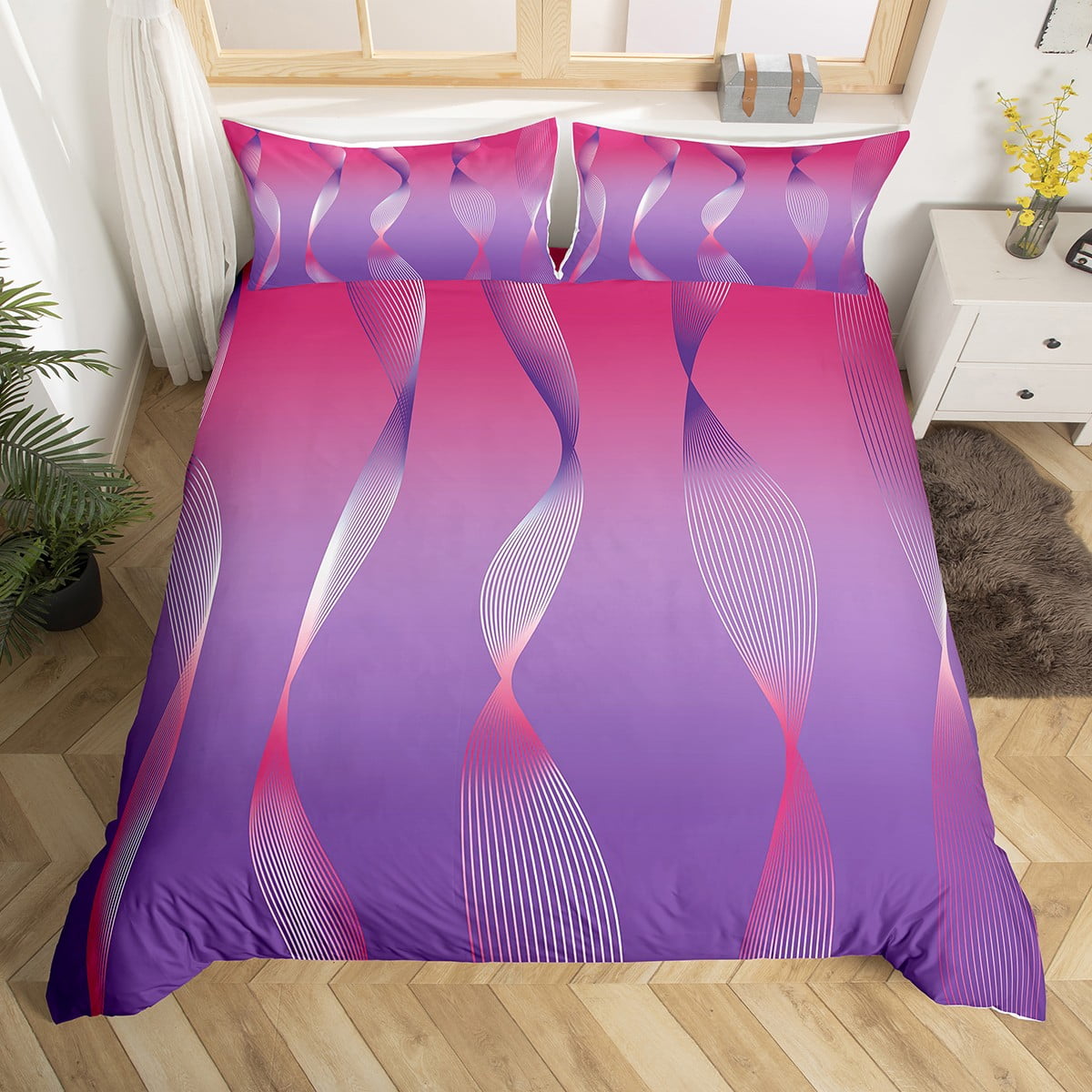 YST Gradient Gradient Pink to Purple Bedding Sets for Girls,Irregular